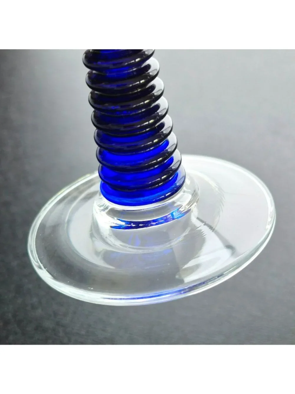 Cobalt Blue & Clear Goblet Set of 2, Textured Blue Stem Clear Bowl, Discontinued